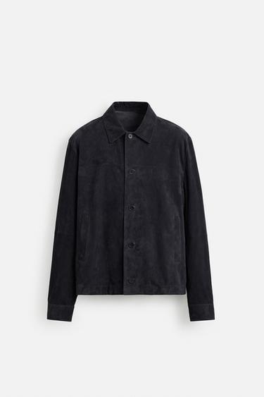 SUEDE LEATHER JACKET - Navy blue by Zara - Image 7