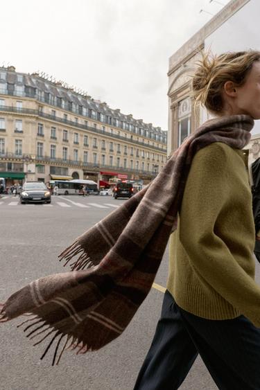 CHECK SCARF WITH FRINGE - camel by Zara - Image 1