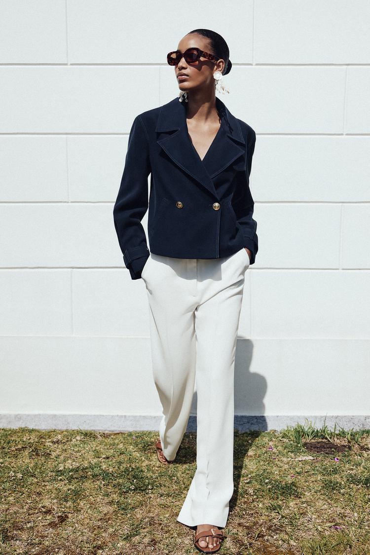 CHAQUETA CORTA CRUZADA Marino ZARA Estados Unidos de América