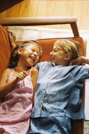 6-14 YEARS/ CHECKED SHIRT AND BERMUDA PYJAMAS - Blue by Zara