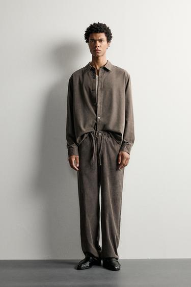 Zara FLUID RELAXED FIT TROUSERS - Mink brown