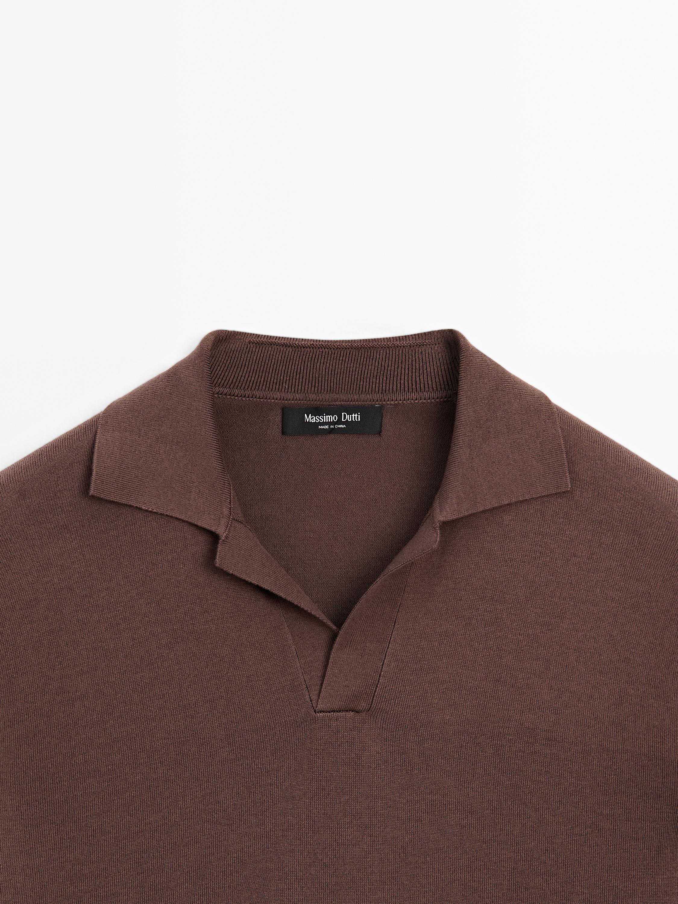 Pull polo en maille de coton et soie mélangés