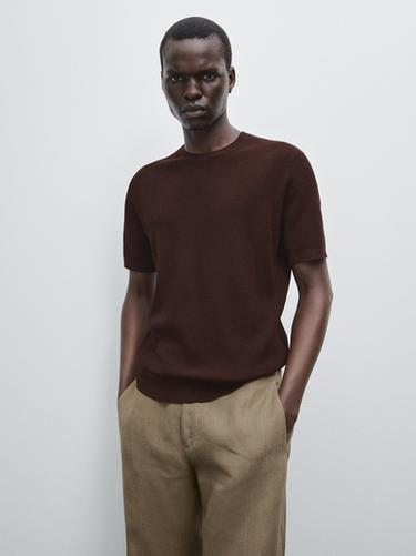 Camiseta manga corta punto estructura - Burdeos de Zara