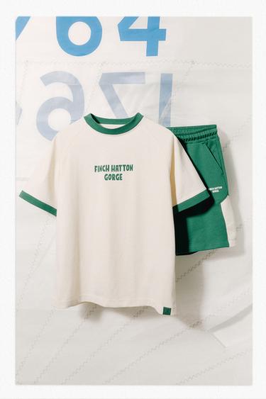 Zara JOGGING T-SHIRT AND SHORTS SET WITH PIPING - GREEN