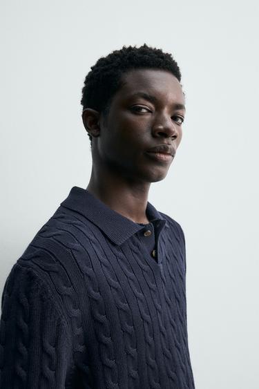 POLO EN MAILLE STRUCTURÉE À TRESSES - Bleu marine de Zara - Image 5