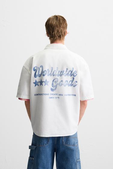 Zara COMBINED EMBROIDERY SHIRT - White