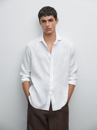 Camisa slim fit 100% lino - Blanco de Zara