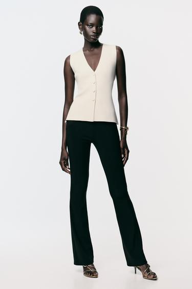 Zara COVERED BUTTON KNIT VEST - Ecru - Image 0