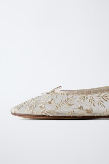 EMBROIDERED BALLERINAS - Ecru White by Zara - Image 4