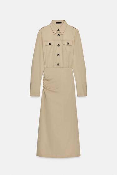 TWILL MIDI DRESS WITH TABS - Sand by Zara