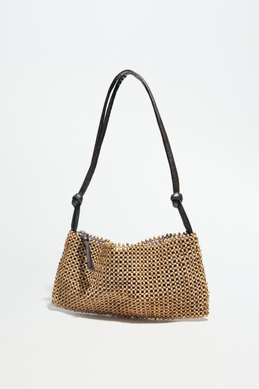 Zara BEADED SHOULDER BAG - Brown