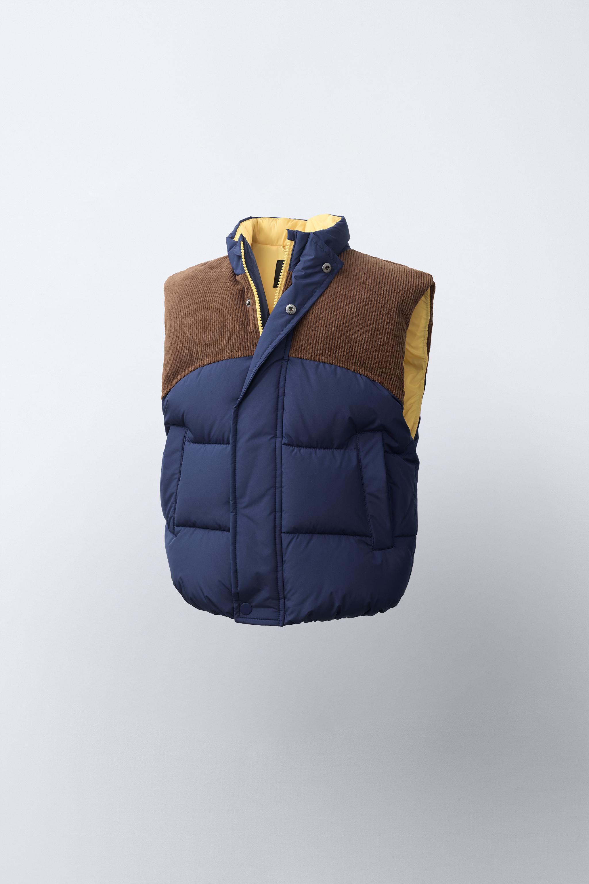 撥水加工入りスエード調コンビパフベスト - ブラウンブルー | ZARA