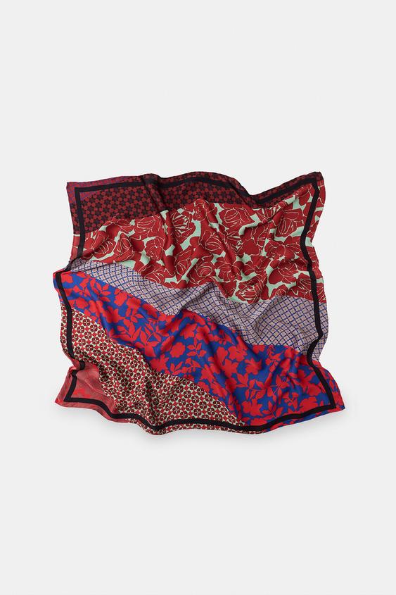 SATIN EFFECT FLORAL PRINT SCARF