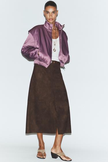 FAUX SUEDE SKIRT WITH BELT - Chocolate brown by Zara - Image 0