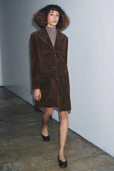 Zara 100% 麂皮外套 ZW COLLECTION LIMITED EDITION - 深棕色