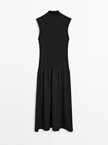 Vestido punto midi detalle combinado - Negro de Zara - Imagen 0