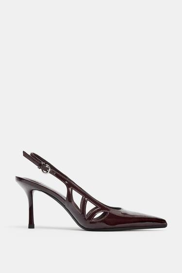OPEN HIGH-HEEL SLINGBACK SHOES - Burgundy Red by Zara