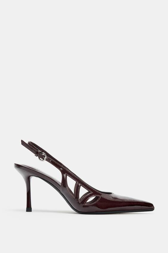 OPEN HIGH-HEEL SLINGBACK SHOES - Burgundy Red by Zara - Image 0
