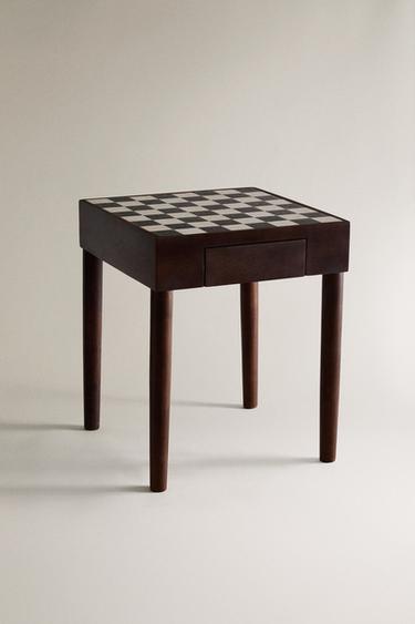 TABLE D’APPOINT TECK ÉCHIQUIER MARBRE - Noir / Blanc de Zara - Image 1
