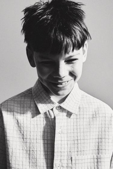 STORIESZ - CAMISA CUADROS CON ALGODÓN Y LINO - Azul de Zara