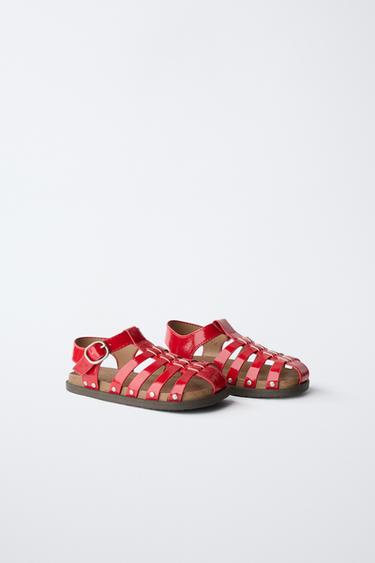 STUDDED CAGE SANDALS - Red by Zara - Image 1