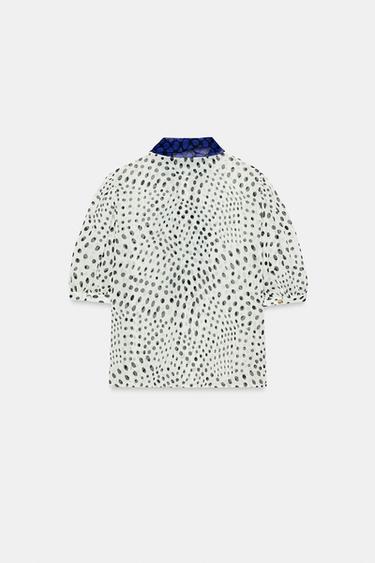 BLOUSE À POIS ET NŒUD CONTRASTANT - Écru / Noir de Zara - Image 2