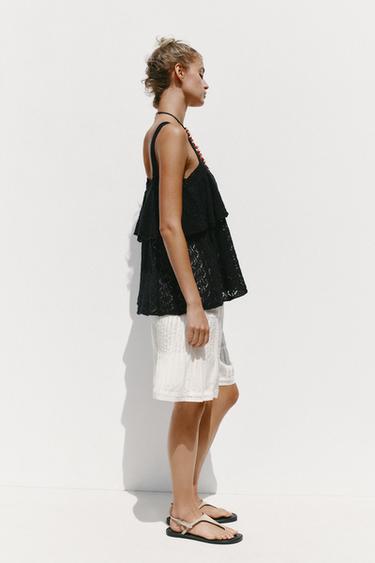 TOP EN MAILLE POINTELLE VOLANT - Noir de Zara - Image 2