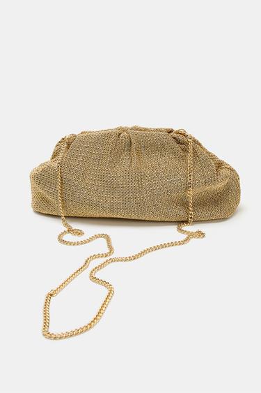 Zara WOVEN CLUTCH BAG - Gold