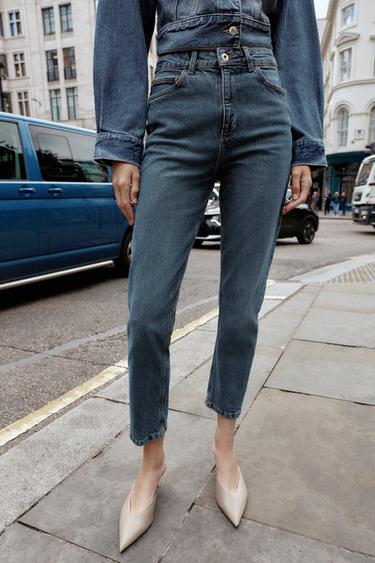 Z.01 MOM FIT COMFORT HIGH-WAIST JEANS - Blue / Green by Zara