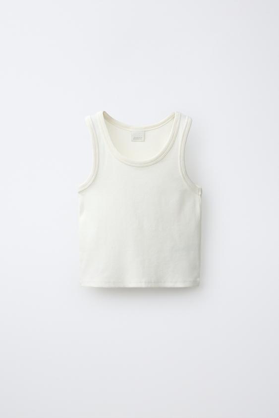 CAMISETA RIB LISA - Blanco roto de Zara - Imagen 0