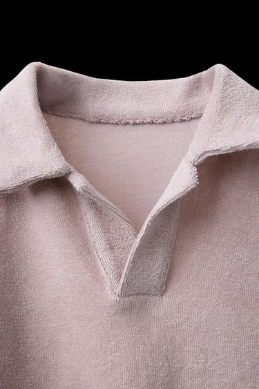 Zara LABEL TERRY CLOTH POLO AND SHORTS SET - Taupe gray