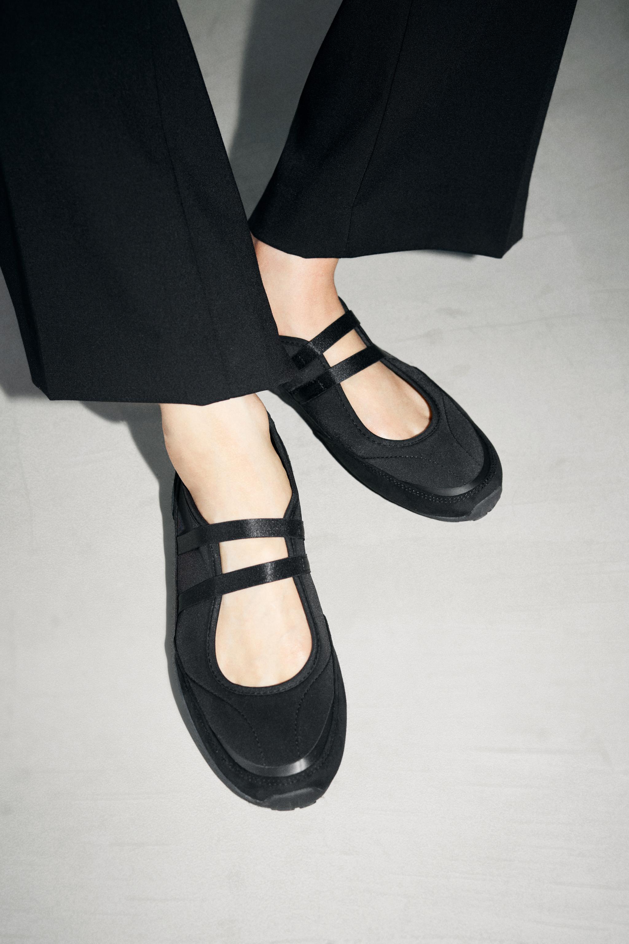 コントラストダブルストラップバレリーナ - ブラック | ZARA