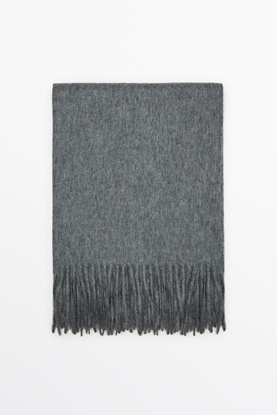Zara Wool blend scarf with fringing - Gray marl - Image 0