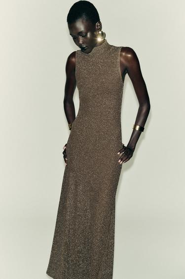 ROBE FIL MÉTALLISÉ SANS MANCHES - Or de Zara