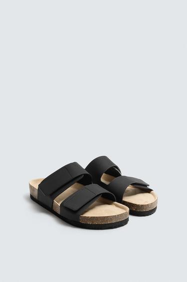 RUBBERISED DOUBLE-STRAP SANDALS - Black by Zara