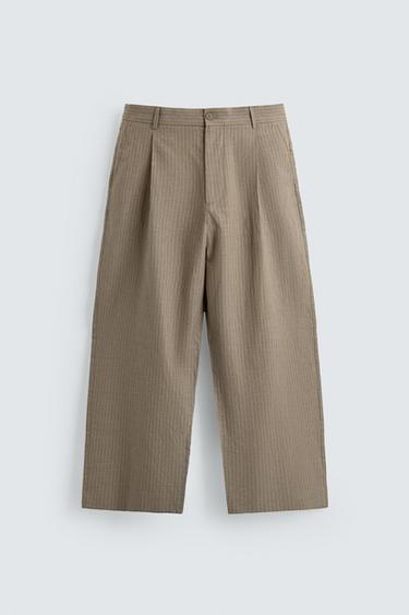 RELAXED FIT LINEN-COTTON TROUSERS - camel by Zara