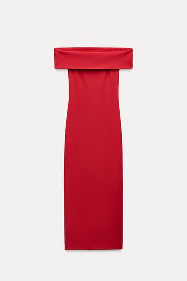 VESTIDO MIDI HOMBROS DESCUBIERTOS - Rojo de Zara