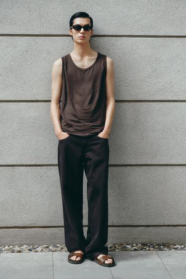 100% LINEN VEST TOP - Brown by Zara