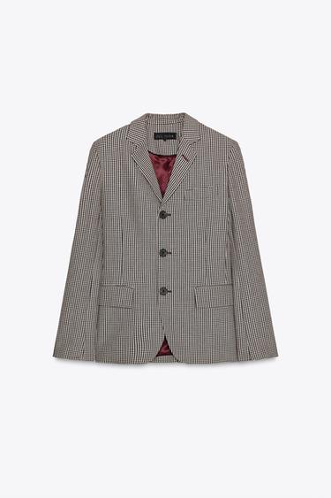 Zara ZW COLLECTION STRAIGHT PLAID BLAZER - Bordeaux / Ecru