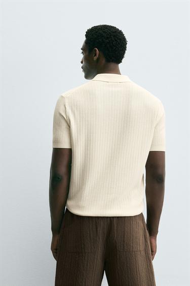 POLO EN MAILLE CÔTELÉE - Blanc cassé de Zara - Image 2