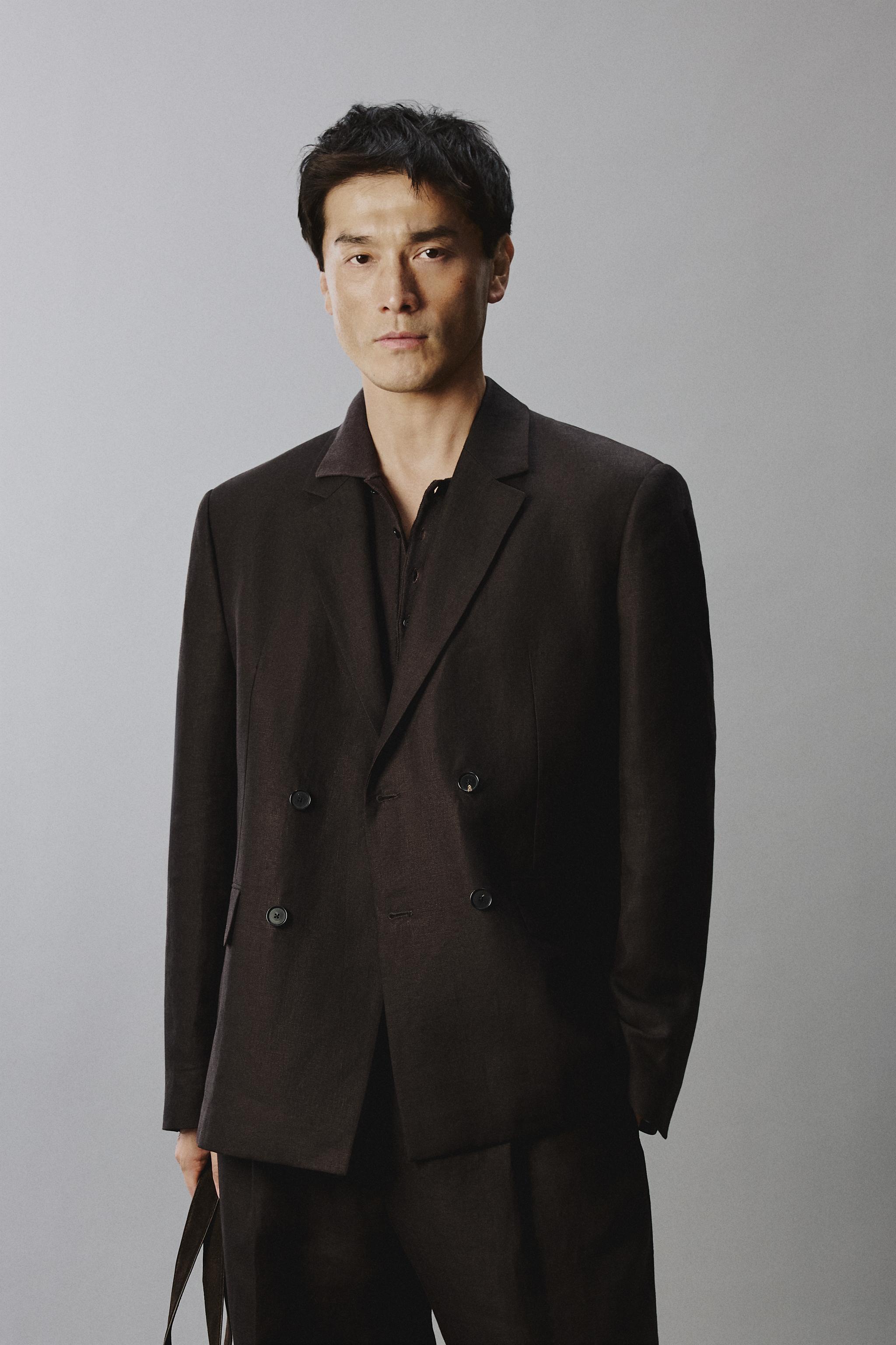 VESTE DE COSTUME À BOUTONNAGE CROISÉ 100 % LIN