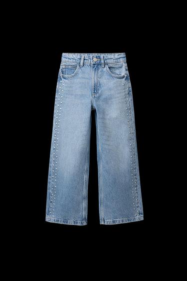 Zara STRAIGHT STUDDED JEANS - Blue - Image 0