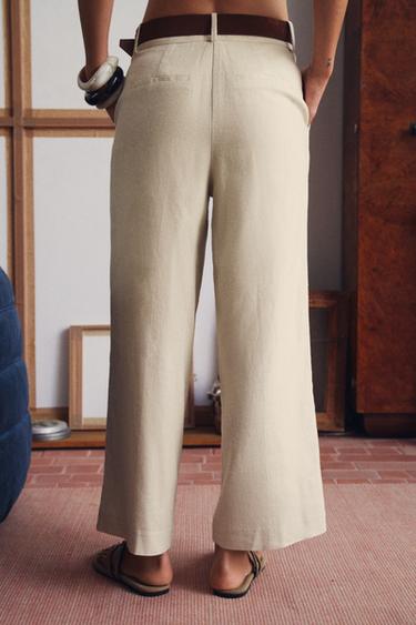PANTALON JUPE-CULOTTE EN LIN AVEC CEINTURE - Beige clair de Zara - Image 2