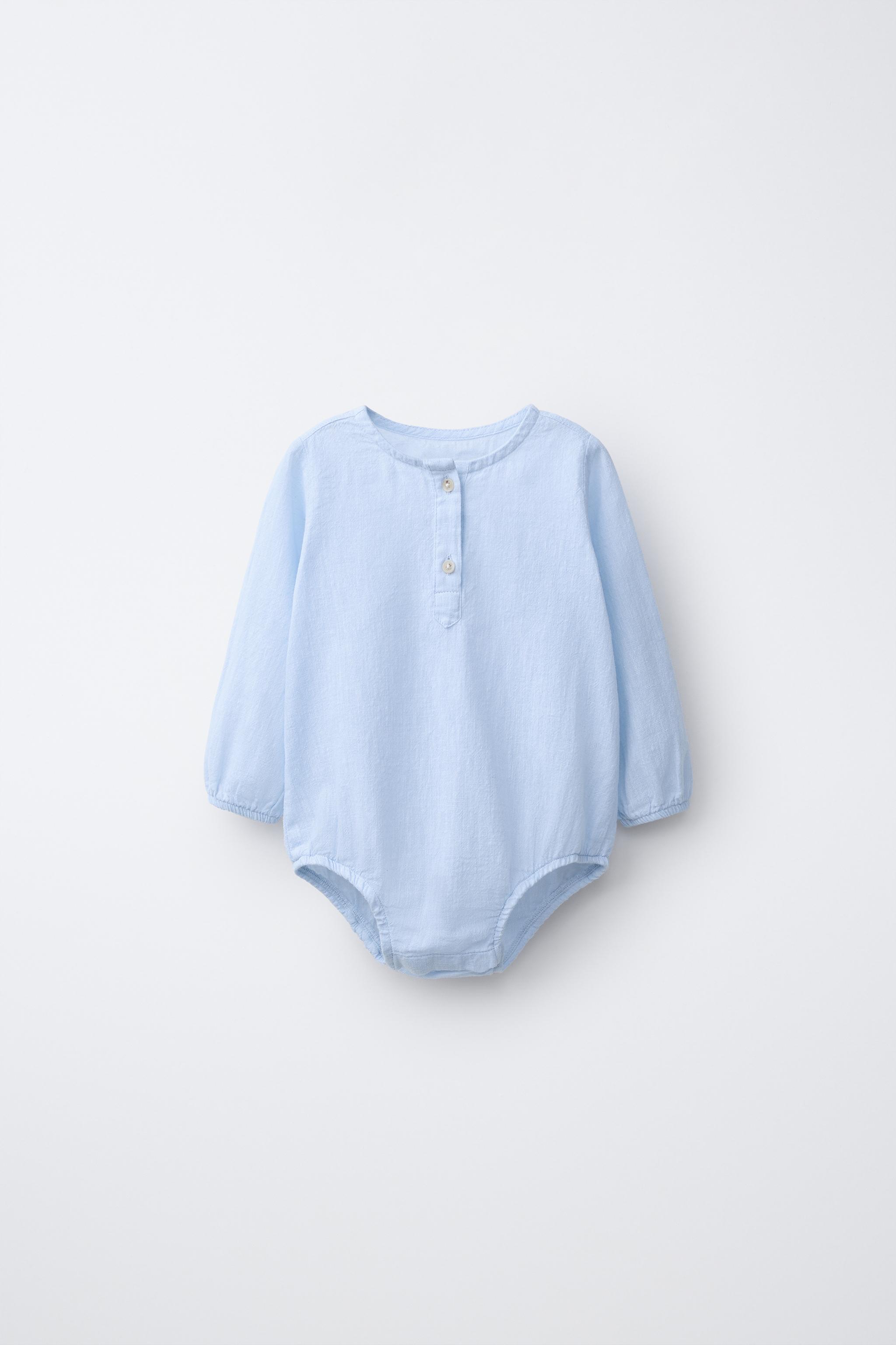 COTTON AND LINEN BODYSUIT - Blue | ZARA United Kingdom