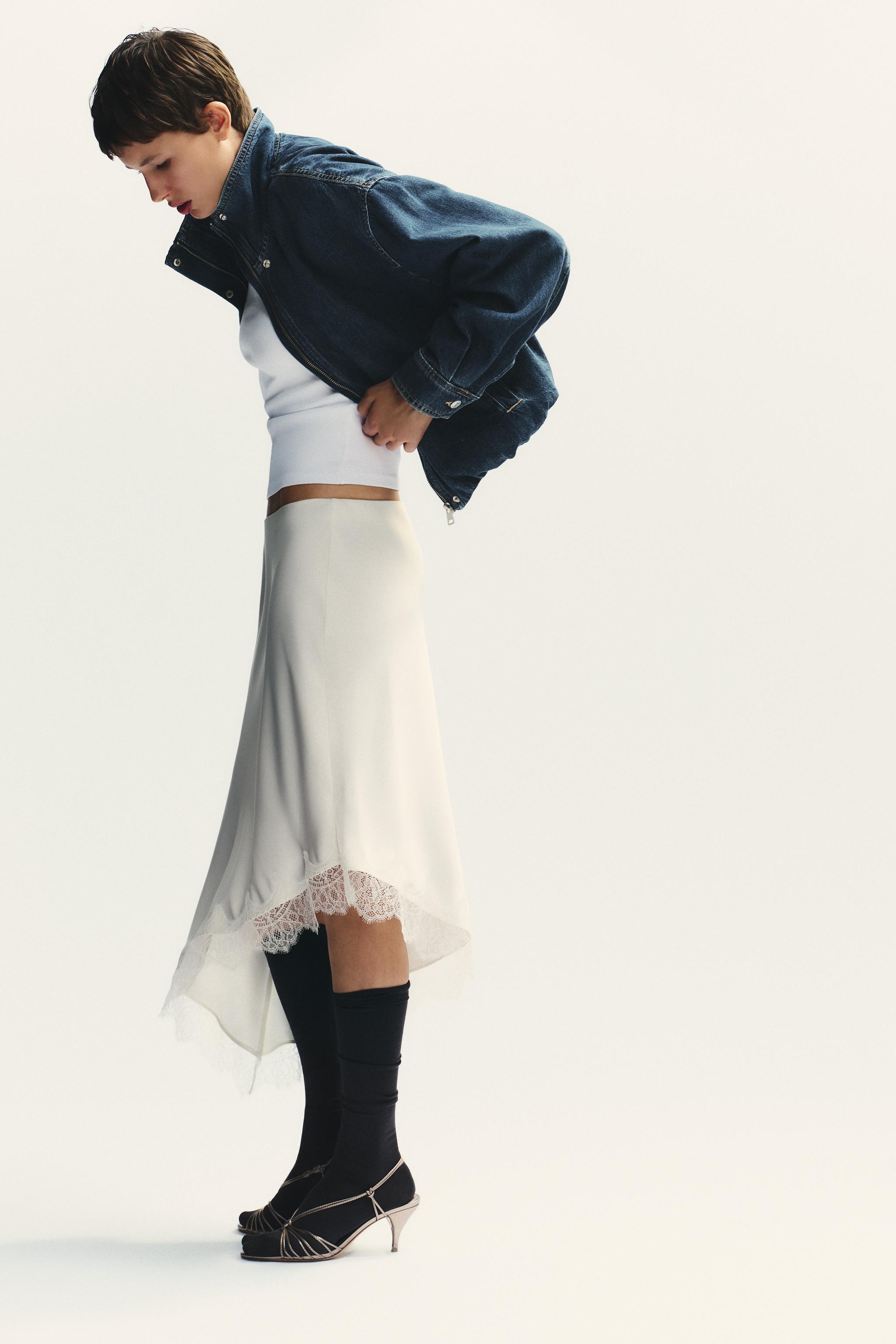 スカート Layered Frilled Satin Skirt ecru M Layered Frilled Satin Skirt ecru M