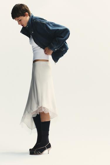 SATIN LACE SKIRT - Oyster-white by Zara - Image 3
