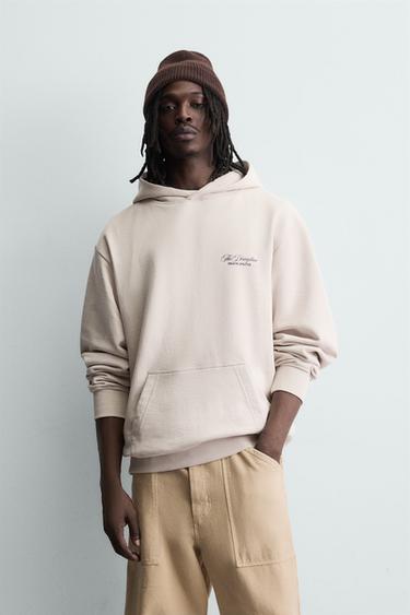 Zara RELAXED FIT HOODIE WITH GRAPHIC TEXT - Light beige