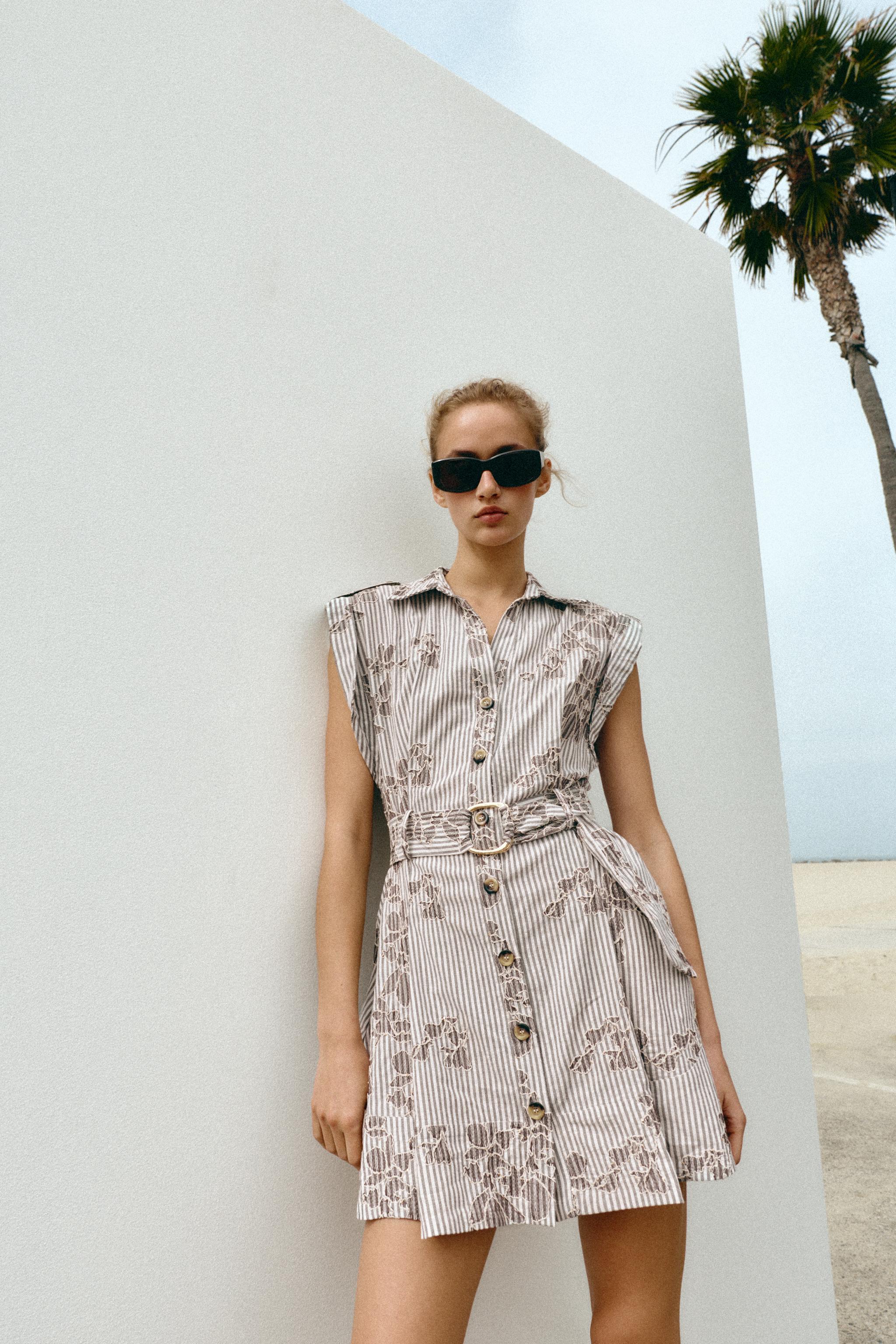 EMBROIDERED SEQUIN BELTED DRESS