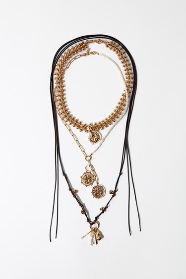 3-PACK OF MEDALLION AND PEARL NECKLACES - Golden by Zara