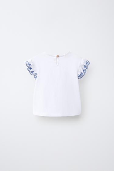 T-SHIRT BRODÉ EN CONTRASTE - Blanc de Zara - Image 1